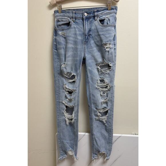 American Eagle Stretch Mom Jeans Womens Size 2 Distressed - Picture 1 of 5
